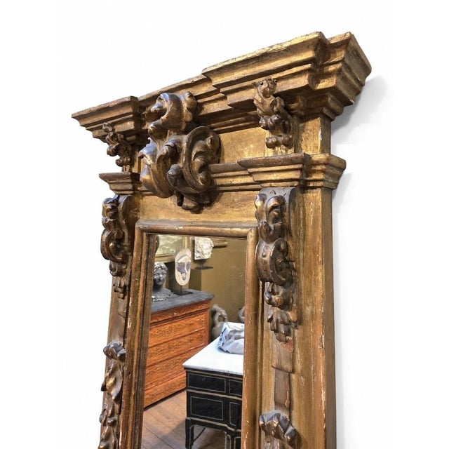 Gold Italian Baroque Wall Mirror in Gilt Wood, Mid-19th Century For Sale - Image 8 of 15