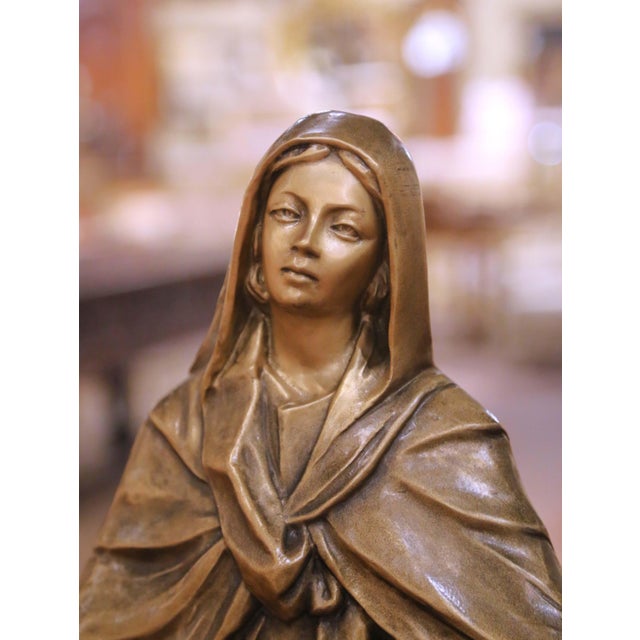Mid-Century Italian Patinated Bronze Virgin Mary Sculpture by Biondan For Sale In Dallas - Image 6 of 9
