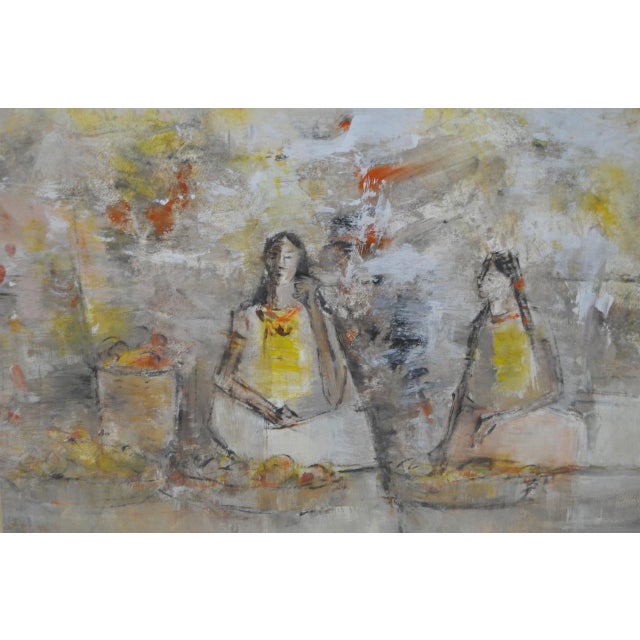 Jaime Oates Original Painting "Fruit Vendors" c.1974 Wonderful painting by celebrated Taxco, Guerrero, Mexico artist Jaime...
