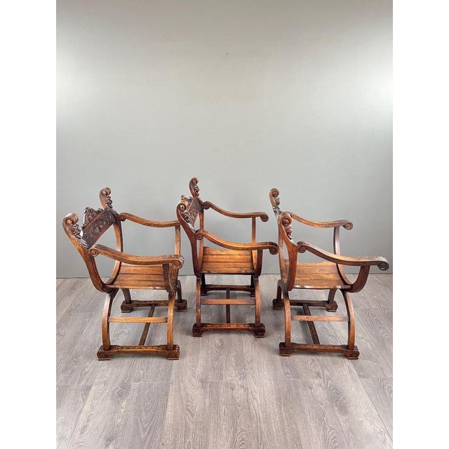 19th Century Renaissance Wooden Armchairs, Set of 3 For Sale - Image 11 of 13