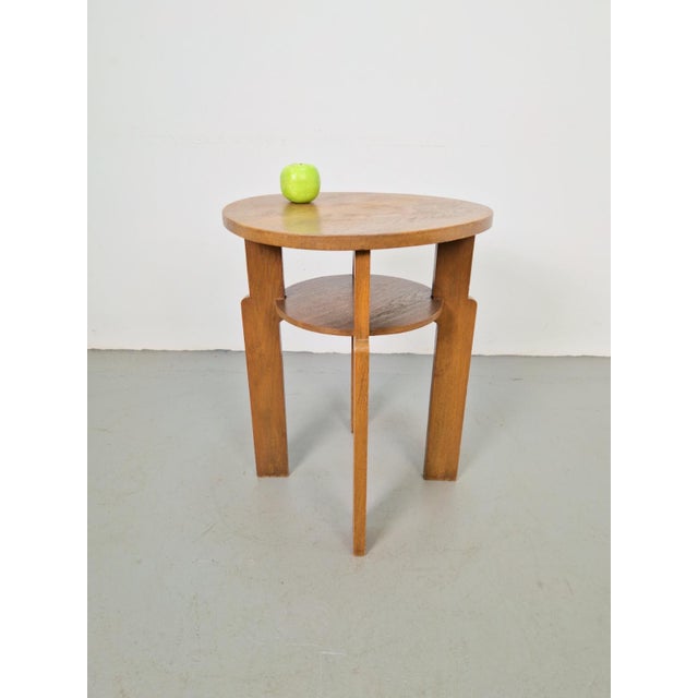 Art Deco Round Oak Side Table, 1930s For Sale - Image 6 of 7