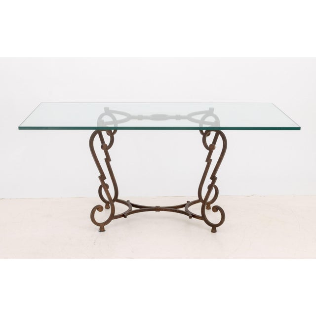 Mid 20th Century Mid-Century Modern Glass Top Wrought Iron Dining Table For Sale - Image 5 of 9