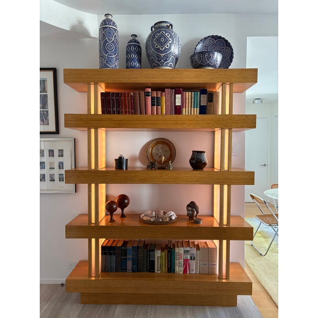 Custom Built Bamboo Wood Book Shelf With Led Lighting For Sale - Image 12 of 14