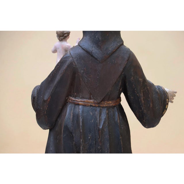 Antique Large Saint Anthony of Padua With Glass Eyes and the Child Jesus, 18th Century, Portuguese For Sale - Image 11 of 18