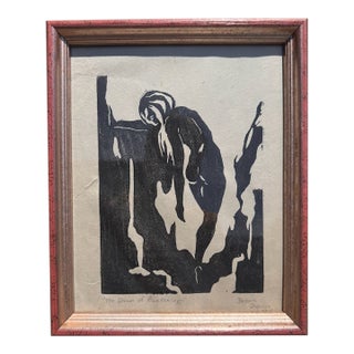 Vintage Framed and Signed Nude Abstract Woodblock For Sale