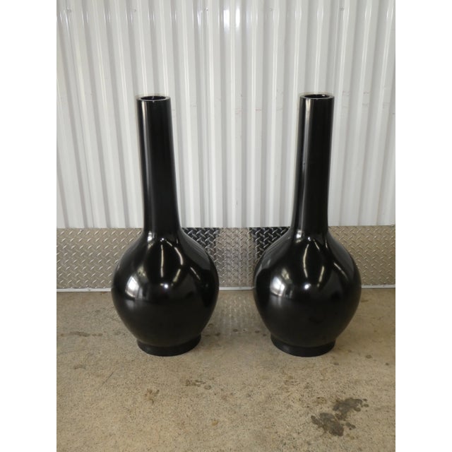 Large 1970's Black Bulbous Statuesque Floor Vases For Sale - Image 9 of 9