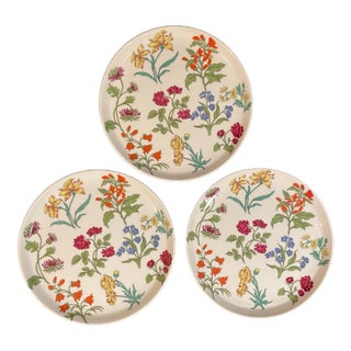 Late 20th Century French Porcelain Salad Plates in Herbier Pattern With Botanical Motif by Porcelaine De Paris - Set of 3 For Sale