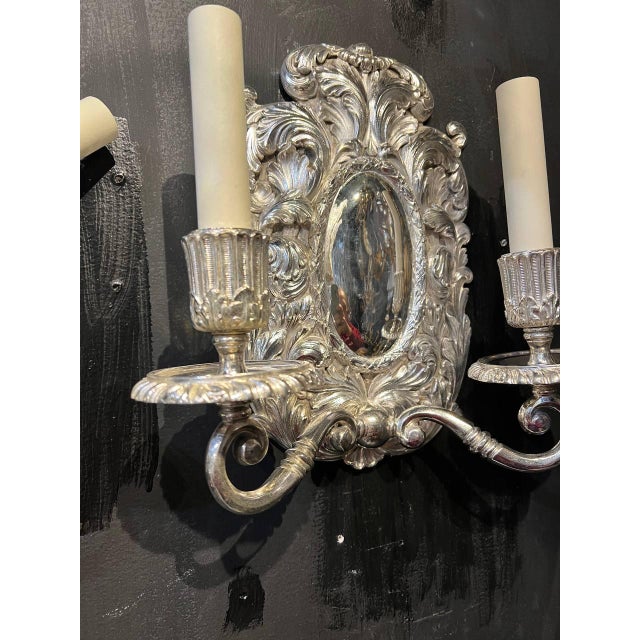 1900 Caldwell Baroque Silver Plated Sconces With 2 Lights - a Pair For Sale In New York - Image 6 of 9