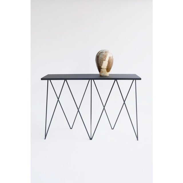 Giraffe Console Table with Natural Linoleum Top in Black by &New For Sale - Image 10 of 10