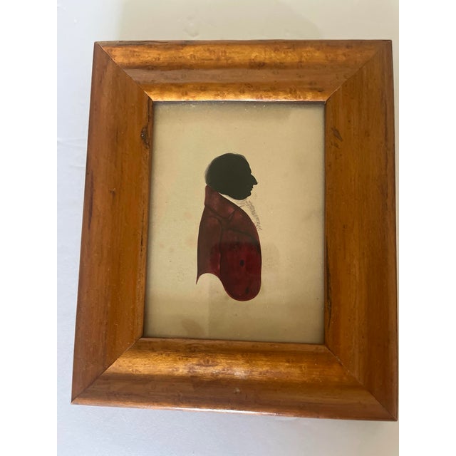 Pair of 19th Century Hand Painted Silhouettes in Original Maple Frames For Sale - Image 4 of 7
