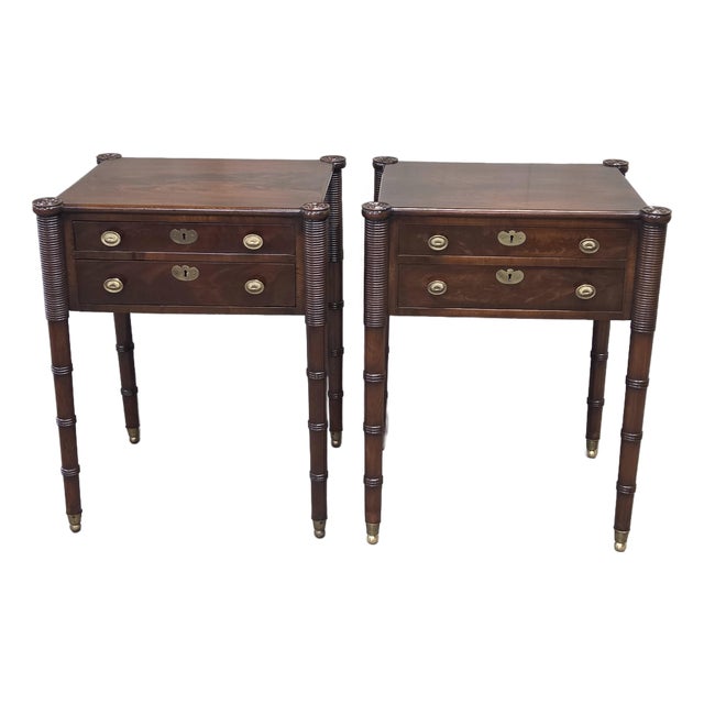Antique Mahogany Federal Style Nightstands With Interior Slant Desk - A Pair For Sale