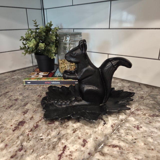 Rustic Vintage Cast Aluminum Squirrel Nutcracker With Leaf Tray | Rustic Woodland Serving Piece For Sale - Image 3 of 6