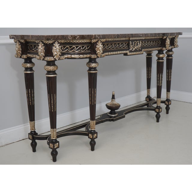 Age: Approx: 20 Years Old Details: 6 Leg w. Stretcher Base High Quality Construction Dark Mahogany Finish w. Silver Leaf...