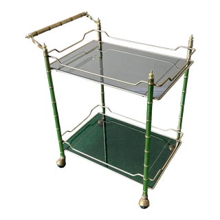 1980s Hollywood Regency Brass and Smoked Glass Bar Cart For Sale
