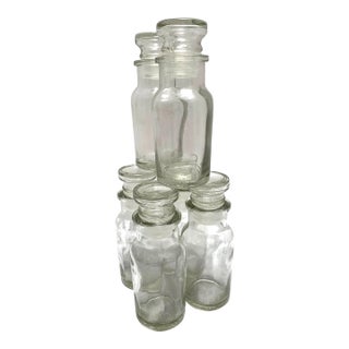 Clear Glass Apothecary Storage Bottles, Set of Six For Sale