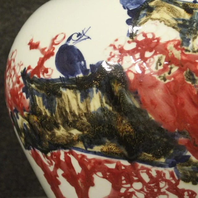 2000 - 2009 Chinese Vase in Painted Ceramic with Flowers and Animals, 2000s For Sale - Image 5 of 13