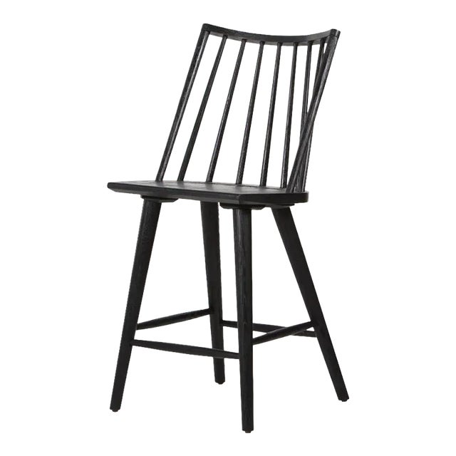 Four Hands Lewis Windsor Counter Stool, Black Oak For Sale