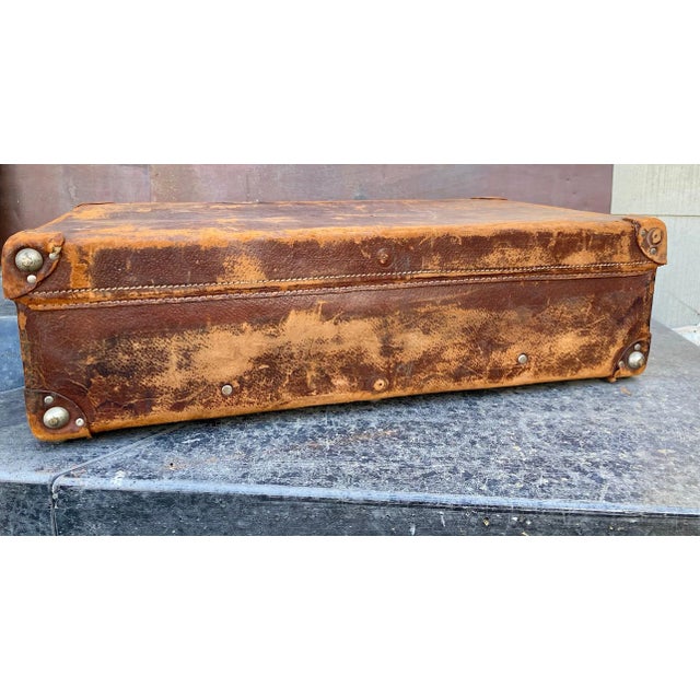 Traditional Antique Leather Traveller's Suitcase For Sale - Image 3 of 8