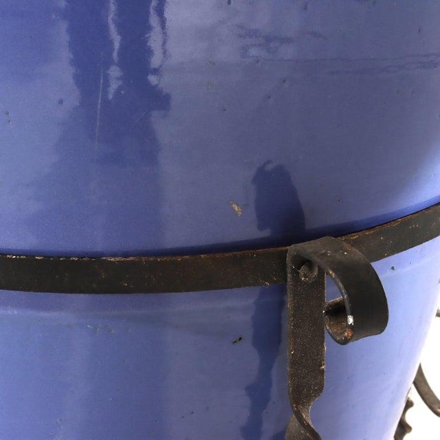 Monumental Antique Arts & Crafts Pottery Oil Jar With Wrought Iron Stand C1920 For Sale - Image 10 of 10