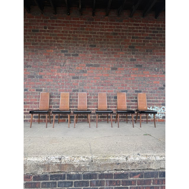Wood Harvey Probber Set of 6 Patent Leather and Cane Dining Chairs For Sale - Image 7 of 7