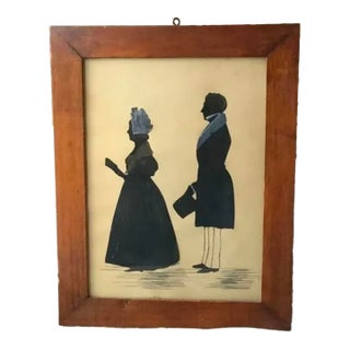 Antique 19th Century American Double Silhouette Portrait, Wood Frame For Sale