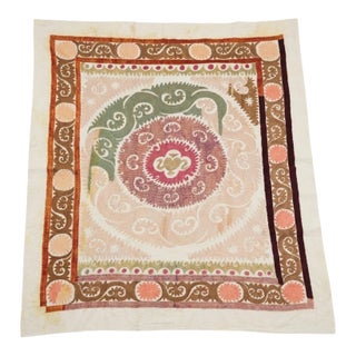Suzani Tribal Textile - Decorative Vintage Embroidery, 4'2'' X 4'11'' For Sale