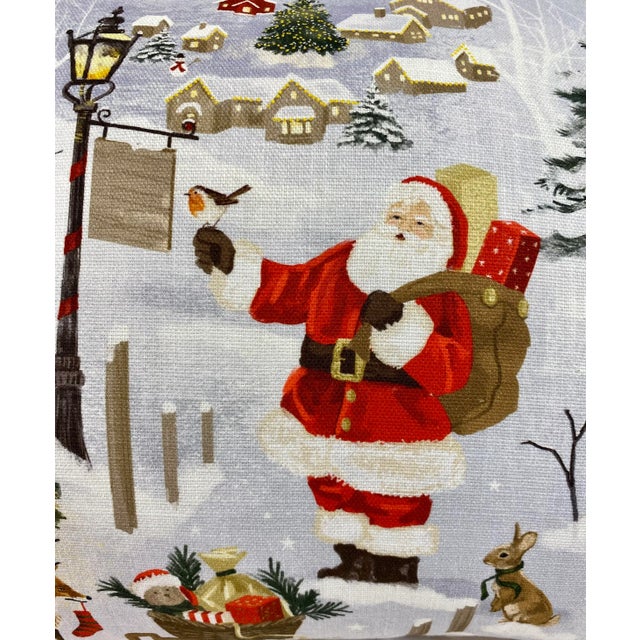 Festive Santa With Animal Friends Christmas Themed Bolster Pillow With Red Velour-Like Back - Made in U K Measures 24” W x...