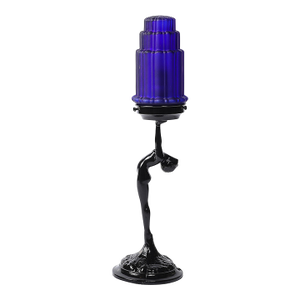 Art Deco Cobalt Blue Glass & Black Enamel Nude Sculpture Table Lamp Signed Nuart
