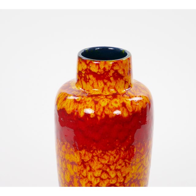 Mid-Century West German Glazed Porcelain Vase, Yellow & Red, 12\" Tall For Sale - Image 4 of 8