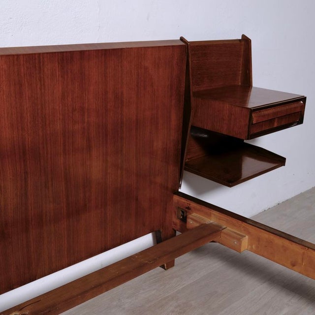 Mid-Century Double Bed with Suspended Wooden Bedside Tables, 1950s For Sale - Image 12 of 18