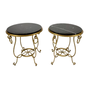 Pair of Rene Drouet Style Marble and Gilded Iron Side Tables