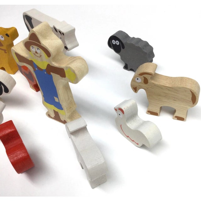 Lovely set of a Scarecrow and Farm animals. Each thick wooden piece is hand painted on both sides. Vintage of course, just...