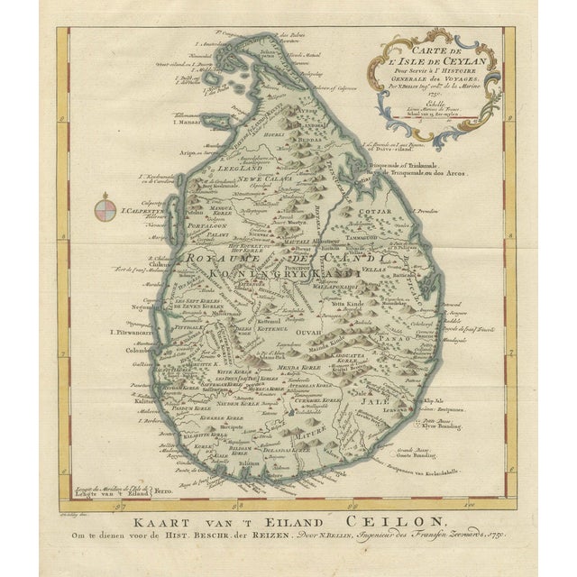 Antique Map of Sri Lanka, 1750 For Sale