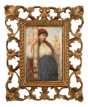 Antique Berlin Kpm Hand-Painted Porcelain Plaque Portrait Young Gypsy Woman 1880