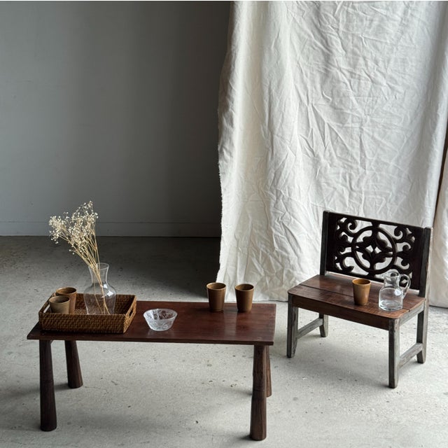 Mini Bench with Carved Backrest, 1980s For Sale - Image 6 of 18