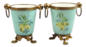 Turquoise Porcelain and Bronze Cache-Pots, Paris, France, 1835-1850, Set of 2