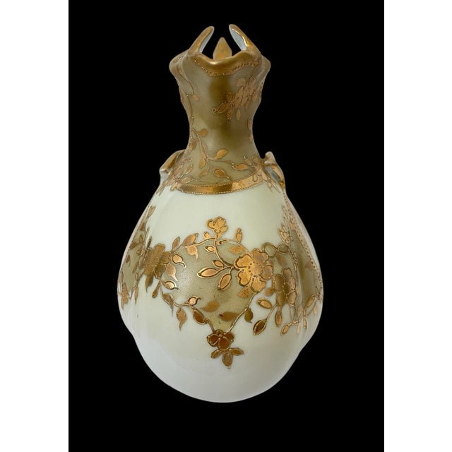 Antique Nippon Moriage Gold Trim Hand Painted Floral Pitcher For Sale - Image 4 of 7