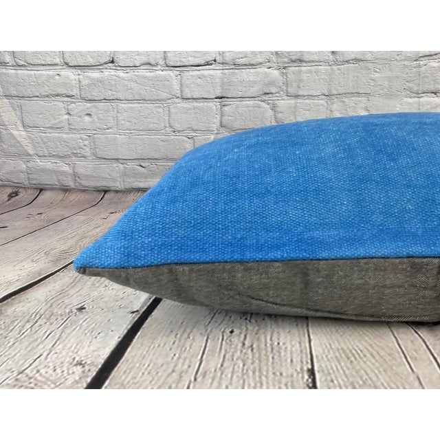 16 x 24 Hemp Pillow Turkish Cushion Natural Blue Pillow Cushion Cover For Sale - Image 4 of 4
