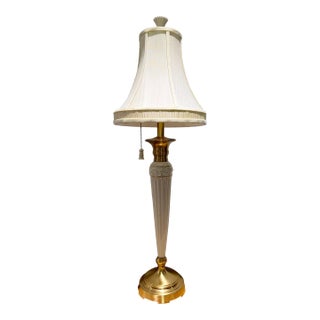 1980s Lenox for Quoizel Ivory Porcelain & Satin Brass Neoclassical Table Lamp, 38.5"h ✨ For Sale
