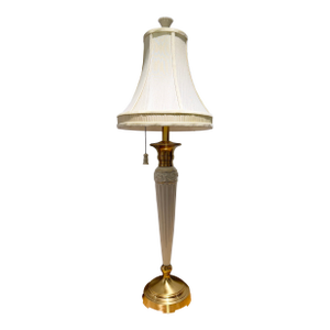 1980s Lenox for Quoizel Ivory Porcelain & Satin Brass Neoclassical Table Lamp, 38.5"h ✨