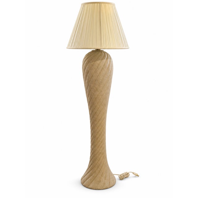 1980s Postmodern Textured Spiral Column Floor Lamp With Cream Pleated Shade For Sale - Image 9 of 10