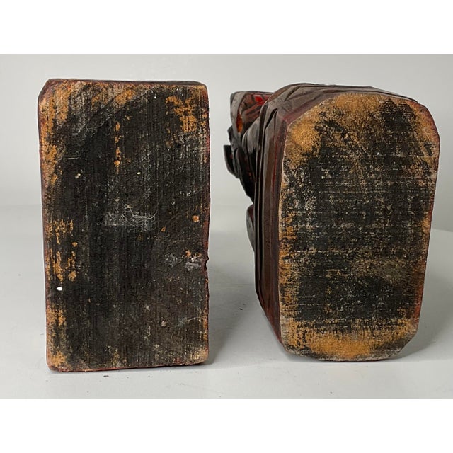 Wood Mid 20th Century Primitive Carved Wood Foo Dogs - A Pair For Sale - Image 7 of 12