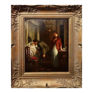 Alfred Dixon -The Miner's Goodbye-19th Century Victorian Oil Painting