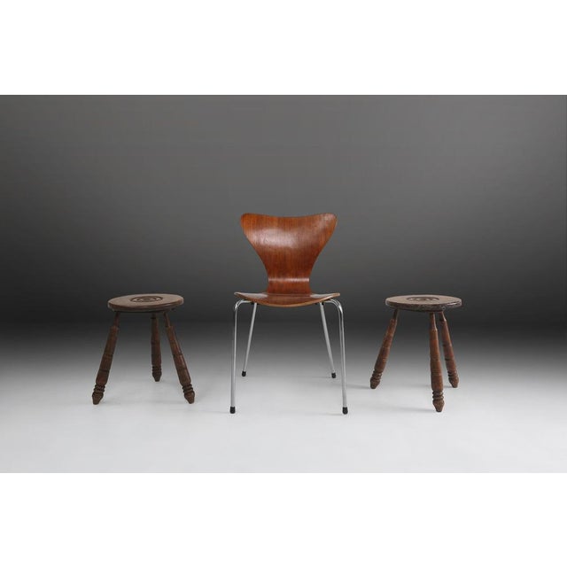 Brown Vintage Brutalist Low Oak Stool, Belgium, 1960s For Sale - Image 8 of 9