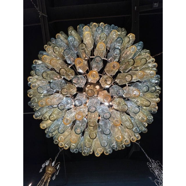 Beautiful Tri-Color Poliheder Murano Glass Waterfall Chandelier For Sale - Image 4 of 6
