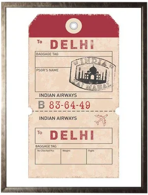Delhi Travel Ticket - 13.5" X 17.5"