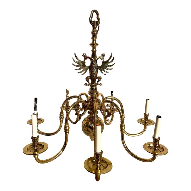 Antique Brass Double Eagle Chandelier For Sale