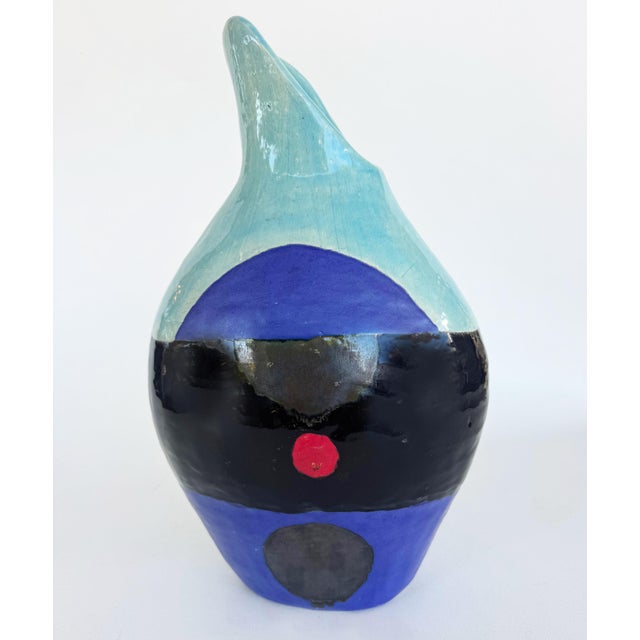 Large Substantial Modernist Studio Pottery Vase With Spout, Seafoam, Blue, Black For Sale In Miami - Image 6 of 7