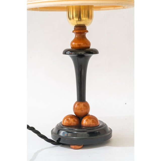 Wood table lamp with fabric shade vienna around 1950s Original condition European Plug (up to 250V).The wiring of this...