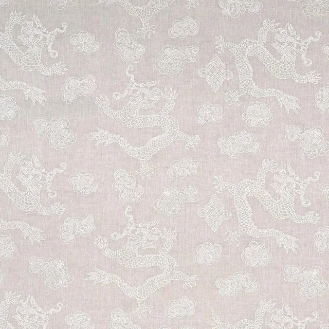 Sample - Schumacher Dragon Embroidery Fabric, Ivory on Natural For Sale